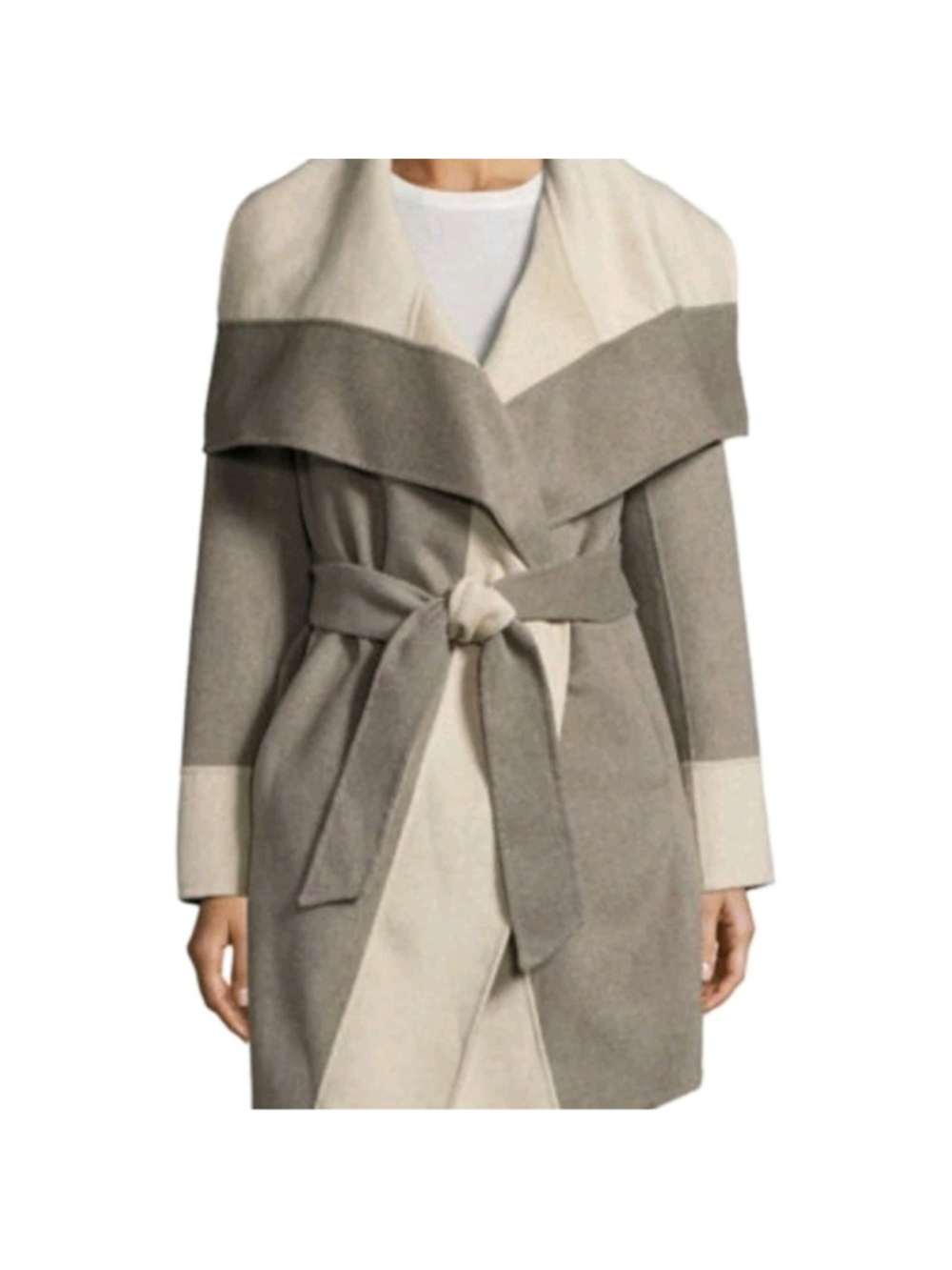 Diane Von Furstenberg Mackenzie Reversible Wool-Blend Colorblock Wrap Coat Med.